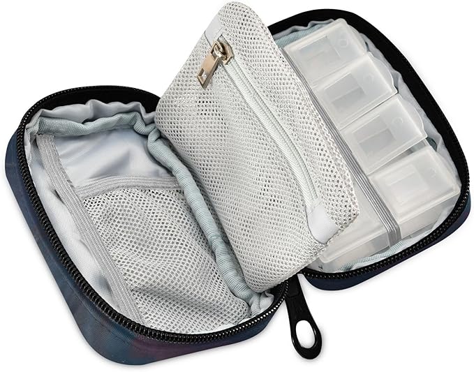 Wolf Weekly Pill Organizer Case Black Travel Portable Pill Bag for Medicine Vitamin Large Capacity Zipper Medicine Organizer