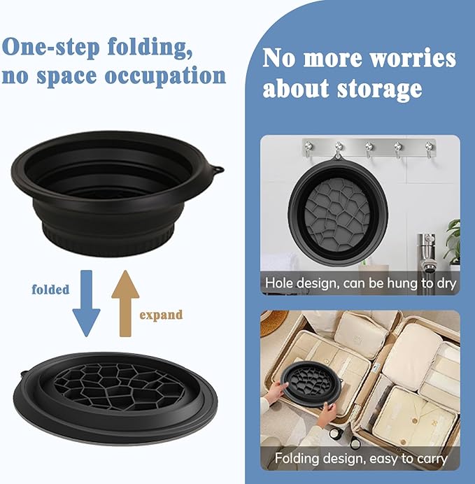 Large Silicone Bowl for Face Ice Bath with Built-In Icetray, Foldable and Hanging Design for Easy Storage and Carrying, Dipping Face Ice Bath at Home and Travel (Black)