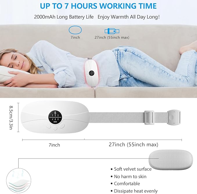 Protable Heating Pad for Period Cramps,Cordless Menstrual Heating Pad with 3 Heat Levels and 3 Vibration Massage Modes, for Period Pain,Best Gifts for Her, Women and Girl (White)