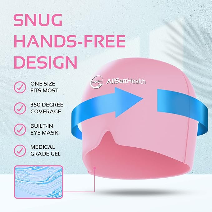 2 Pack Migraine Relief Ice Head Wrap Headache and Migraine Hat | Cold Gel Head Ice Pack with Face and Eye Mask Compress for Cooling Migraine Relief - Pink 2 Pack