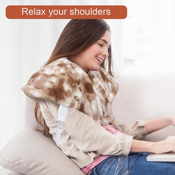 Electric Heating Pad for Back and Shoulder with Massage, Percussive Massage Heated Pad, 24'' x 27'' Weighted Heating Pad- 12 Massage Mode Settings, 12 Heat Settings, Auto Off