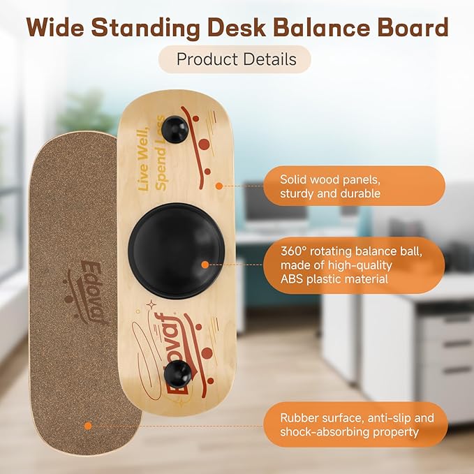 360° Balance Board for Adults & Kids – Wide Wooden Wobble Board for Standing Desk, Snowboard & Surf Training, Portable Home Gym Core Strength Trainer, 400lbs Capacity