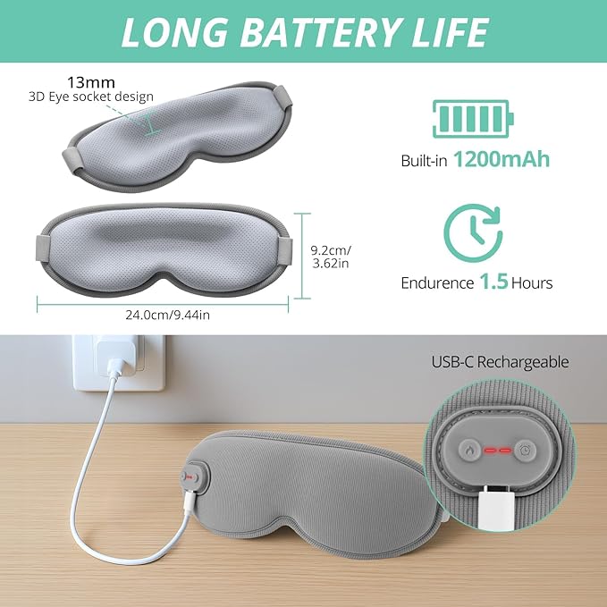 VINTEAM Cordless Heated Eye Mask – 3D Design with Adjustable Heat & Timer Settings, Comfortable & Lightweight, Perfect for Eye Fatigue Relief, Men & Women