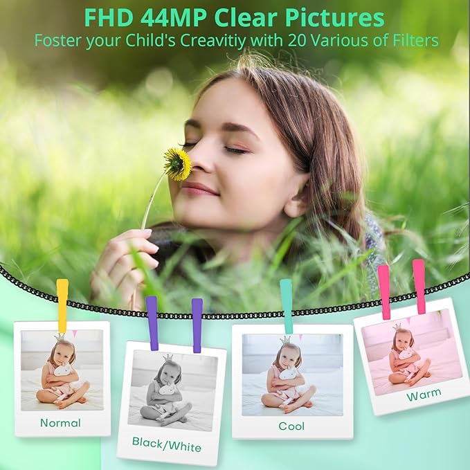 Digital Camera 1080P 44MP Digital Cameras, Point and Shoot Camera for Kids with 16X Zoom, Anti-Shake, Compact Small Travel Camera for Beginner Children Boys Girls Teens Gift