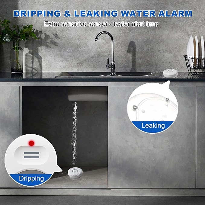 WiFi Water Leak Detectors for Home 3 Pack, Wireless Smart Water Leak Sensor, 120dB Adjustable Water Sensor Alarm Leak Detector, APP Alerts, 3 Water Sensors & 1 Hub for Kitchen, Bathroom, Sink, Laundry