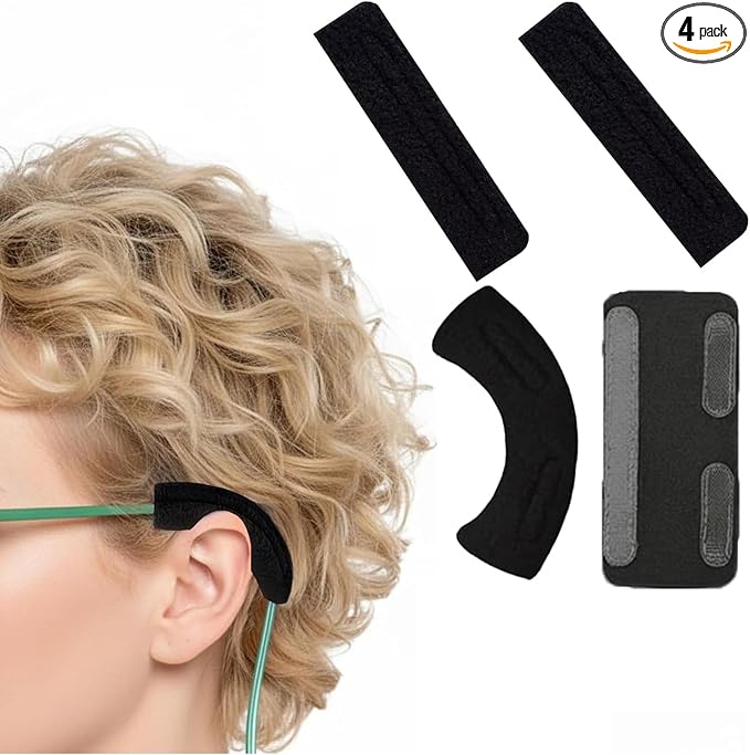 4 Pieces Nasal Cannula Ear Cushions Ear Protectors for Oxygen Tubing Oxygen Cannula Face Soft Cover for Oxygen Users Prevent Indentation Discomfort Black