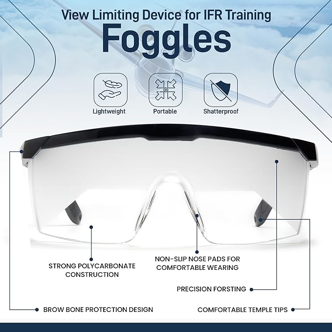 Foggles - IFR Training Aviation Glasses, View Limiting Device - Aviation Training IFR Foggles - Adjustable Frosted Polycarbonate Lenses - Simulates Meteorological Conditions