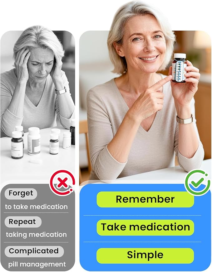 Odaro 2 Pack Pill Reminder, Lanyad or Sticker Pill Tracker, Work with Most Bottles, Reusable Medication Tracker Replacement of Vitamin Weekly (7 Day) Medicine Organizer