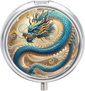 Dragon Pill Box Travel Pill Case for Purse Pocket Weekly Medicine Organizer with Mirror 3 Compartment Round Medicine Case Portable PillcaseHolder for Daily