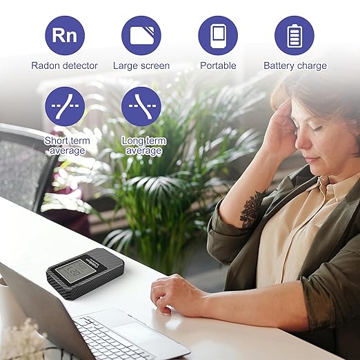LifeBasis Radon Detector, Radon Test for Home with Long and Short Term Radon Meter, Home Radon Gas Monitor US Version-pCi/L (Update Version, Carbon Fiber Color)