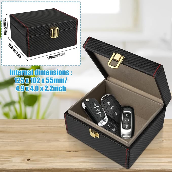 Diyife Car Key Signal Blocker Box, [5-7 Keys Capacity] 12.5 x 10.2 x 5.5cm Faraday Box for Car Keys with 2 Pack Faraday Pouch, Anti-Theft Key Fob Protector RFID Signal Blocking Cage
