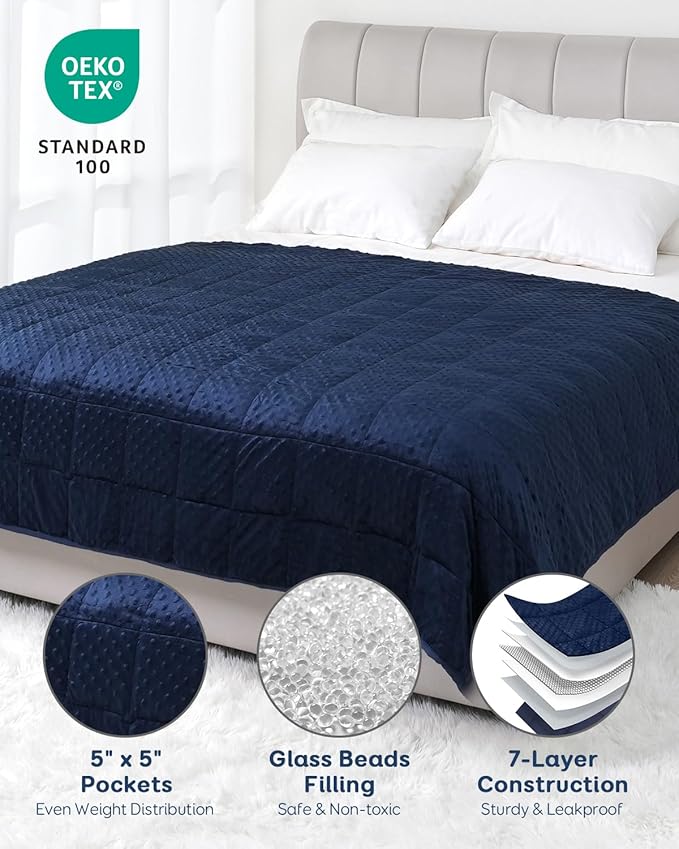 Kivik Weighted Blanket 12 lbs for Adults, Minky Dot Heavy Blankets, Microfiber Reversible Weighted Throw Blankets for All Seasons, Machine Washable, 48"x72" Twin Size, Navy Blue