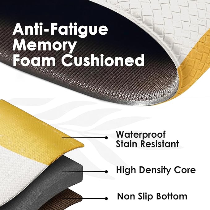 Anti-Fatigue Boho Kitchen Rug Set of 2 Cushioned Bohemian Rug Mat for Floor, Yellow Sun Standing Waterproof Non-Slip Mat PVC Ergonomic Comfort Foam Rug for Kitchen