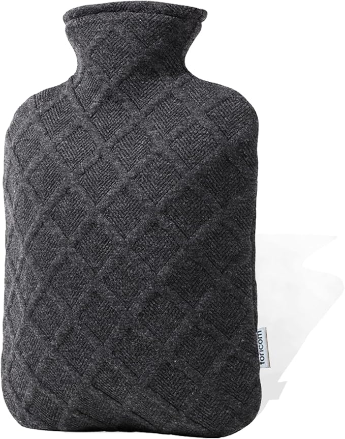 FORICOM Hot Water Bag with Cover for Pain Relief, Hot Water Bottle for Menstrual Cramp, 2L Classic Hot Water Bottle(Dark Grey)