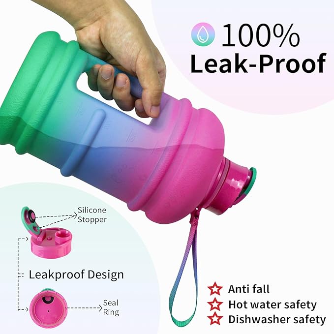 TOOFEEL 2 Liter Water Bottles - Half Gallon Water Bottle BPA Free - Ideal for Gym, Big Water Bottle，Reusable Sports Bottle with Measurements Marked Drink Container- Purple Blue Green Gradient