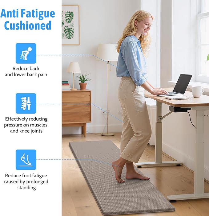 StepLively Kitchen Mat, 2 PCS Kitchen Rugs, Cushioned Kitchen Mats for Floor, Anti Fatigue Kitchen Rug Set, Non-Skid Standing Mat for Kitchen, Office, Sink, 17.3"x30"+17.3"x70", Khaki