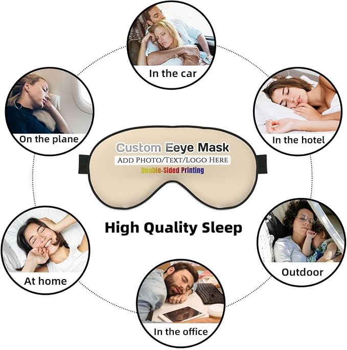 Custom Eye Mask for Sleeping Personalized Your Photo Text Logo Adjustable Strap Sleep Mask Customized Soft Blindfold Eyemask Blackout Eye Cover for Men Women Home Travel Offices Natural