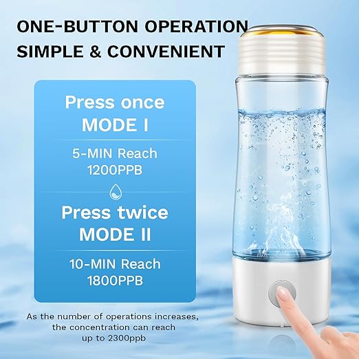 Hydrogen Water Bottle, Up to 2300ppb Molecular Hydrogen Water Machine with Advanced SPE/PEM Technology, 15oz Hydorgen Water Bottle Generator, Suitable for Office Home Gym and Outdoor,CA-303E