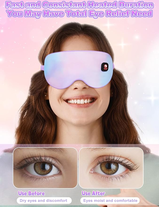 Heated Eye Mask-Cordless Warm Eye Compress Heated Eye Mask for Dry Eyes, Blepharitis,Light Blocking Heat Eye Mask for Men Women, Electric Warm Eye Mask for Airplane Sleeping for Travel (Colorful)