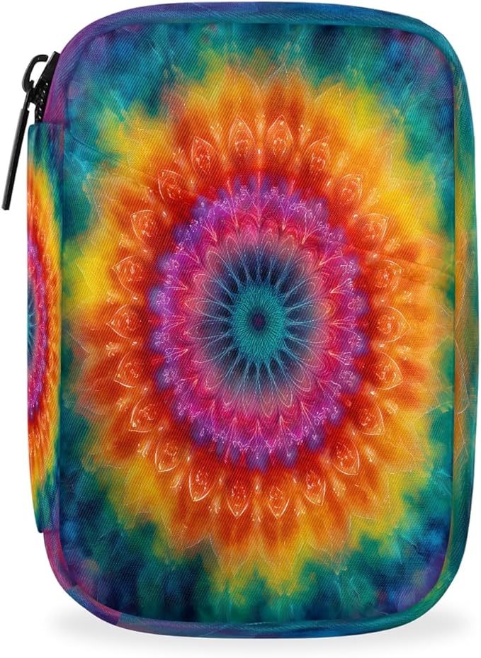Rainbow Mandala Boho Pill Case Everyday Travel, 7 Day Weekly Medicine Pill Box Compact Portable Pills Bottle Organizer with Zipper for Daily Vitamin Medicine Holder Bottle Organizers Bag