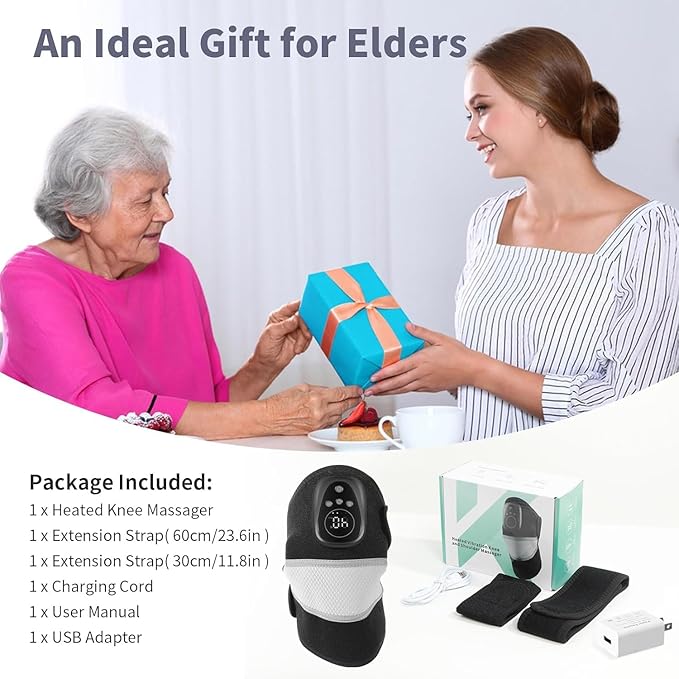 Red Light Therapy Knee Massager with Heat for Arthritis Pain Relief, Cordless 3 in 1 Knee Shoulder Elbow Massage Brace Rechargeable for Relaxation & Fatigue Recovery