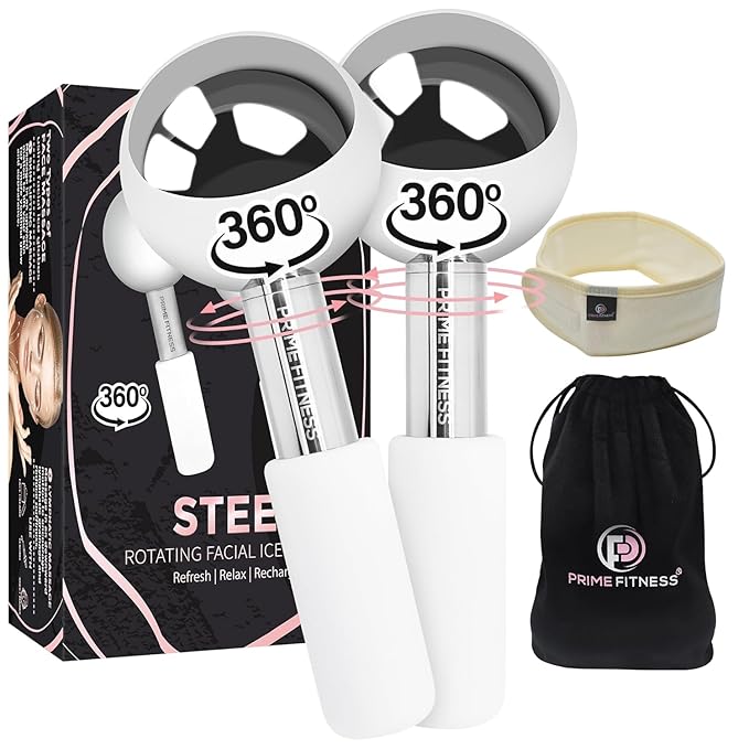 Ice Globes for Facials | Unbreakable Steel Cooling Roller | Cryo Sticks for Face | Massager for Face Neck & Eyes | Skin Care for Dark Circles, Puffiness, (STEEL 360 Rotating) (STELL l360 Rotating)