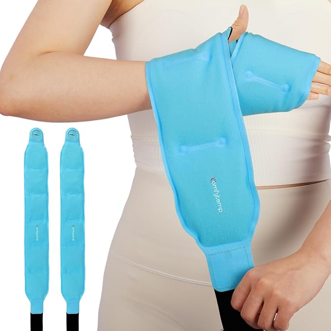Comfytemp 24.5" Extra Long Wrist Ice Pack Wrap for Carpal Tunnel Relief, Reusable Gel Wrist Brace Hot Cold Compress for Hand Forearm Pain, Injuries, Arthritis, 2 Packs
