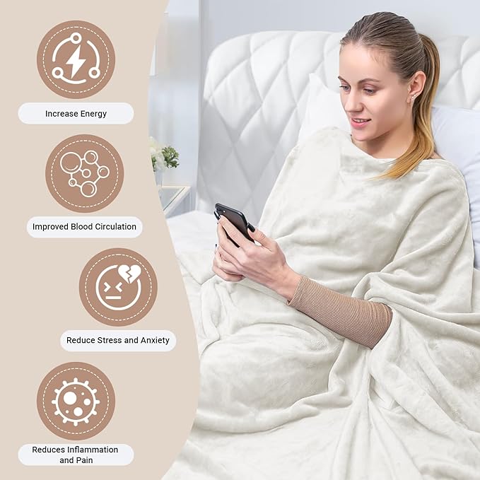 Grounding Blanket 50x60 inch Grounding Sheets Queen, Grounding Mat for Improved Sleep, Relieving Pain,Conductive Grounded Mats with Grounding Cord (Cream, Baby)
