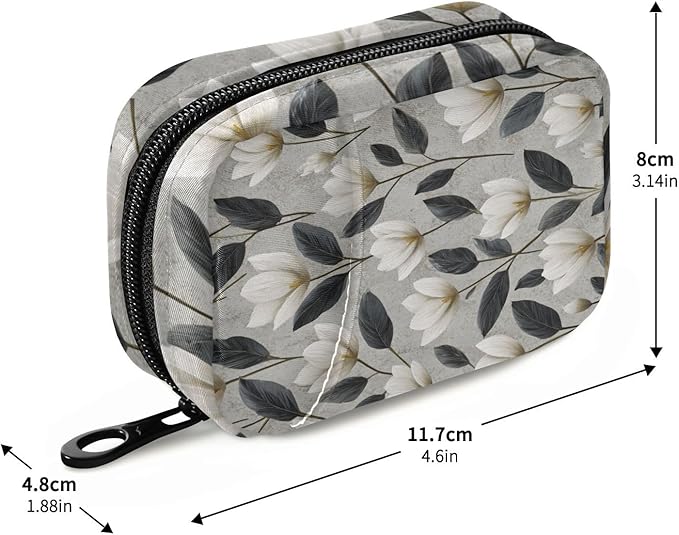 Light Gray Tulips Travel Pill Organizer Case Box Container Weekly Portable Vitamin Medicine Holder Storage Bag with Zipper Removable