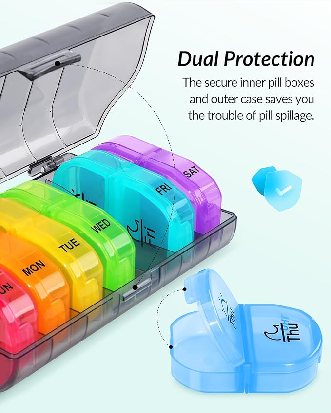 Weekly Pill Organizer 2 Times a Day, ZIKEE AM PM Pill Box with 7 Detachable Pill Case, BPA-Free & Portable 7 Day Pill Organizer with Large Storage to Hold Medication, Vitamins and Fish Oils