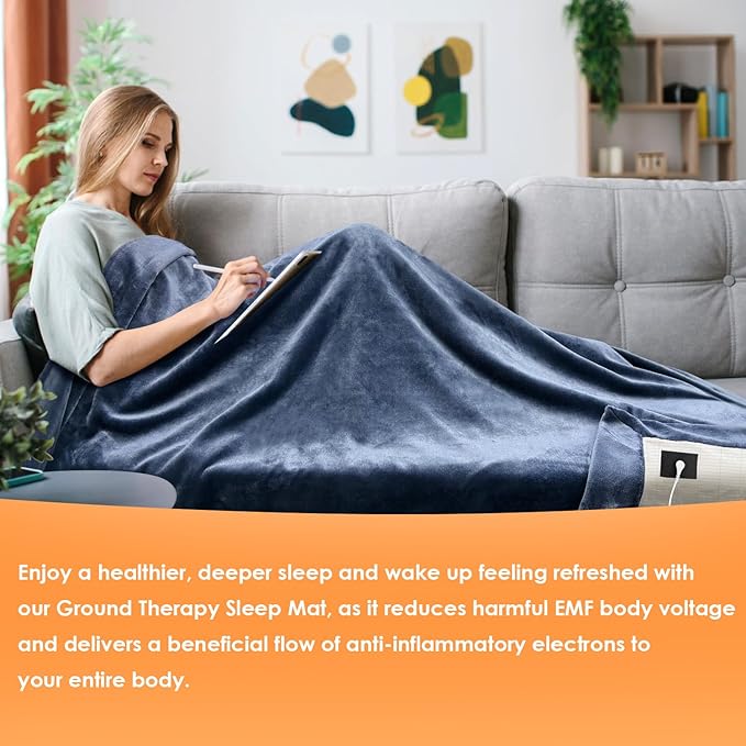 ibowee Grounding Blanket/Bed Sheet for Better Slepping, 55 * 80 inch, Grounded Throw Kit with Silver Fiber, Grounding Bed Sheet in 2 Usage Ways (Dark Blue)