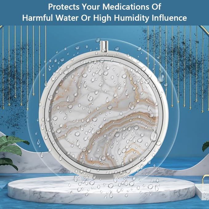 Pill Box 3 Compartment Small Pill Case,Portable for Pocket or Purse Pill Organizer Pill Container Holder to Hold Vitamins, Medication, Fish Oil and Supplements(Gray Marbling Gold)