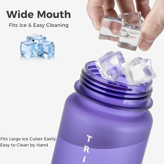 32oz Water Bottle with Chug Lid, Frosted & Clear Tritan BPA-Free, Leakproof, Wide Mouth, Portable Sports Water Bottle for Gym, Office, Travel, Outdoor (Purple)