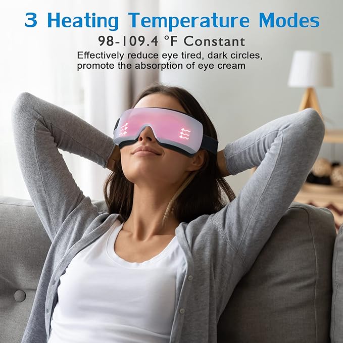Upgraded Eye Mask Massager with Heat & Compression -Reduces Migraines, Dark Circles & Dry Eye - Improves Sleep - Ideal Gift