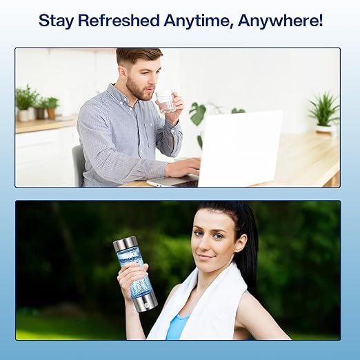 AQUSOFT 14.2 oz/420ml Portable Hydrogen Water Bottle with SPE-PEM Technology Type-C USB Rechargeable Hydrogen Water in 3 Minutes | Borosilicate Glass Hydrogen Water Ionizer Cup | 2-in-1 Usage Modes