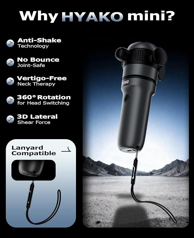 HYAKO R1 Mini Handheld Therapy Massager - Travel Deep Tissue Vibration Massage Gun Designed for Smaller Joints, Muscle Origins, Fascia Release & Trigger Points | Pocket-Sized Gift for Women & Men