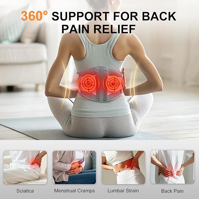 Graphene-Infused Cordless Heating Pad with Massager for Back, 5000mAh Rechargeable Portable Lower Back Massager with 3 Heat 3 Vibration with 20/30/40 mins Timer Options, Gifts for Women Men Mom Dad