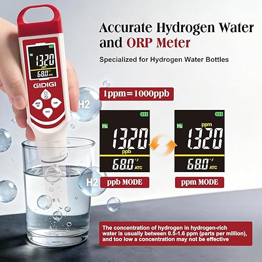 Upgraded Hydrogen Water Tester Meter Verified Digital 7-in-1 H2 ORP pH Meter Salt TDS EC Water Tester for Hydrogen Bottle, Pool, Aquarium, Drinking Water, Hydroponic