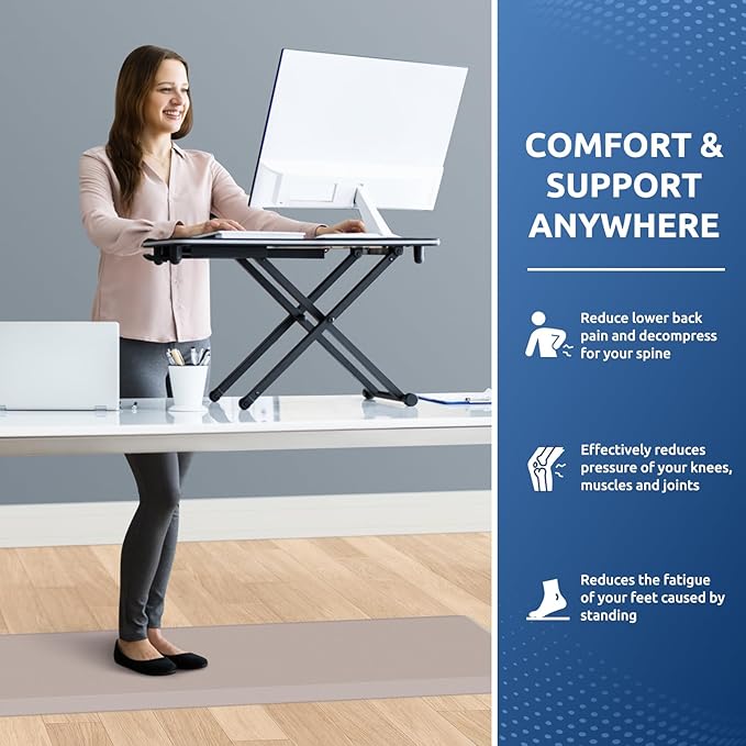 KitchenClouds Kitchen Mat Cushioned Anti Fatigue Kitchen Rug 0.8inch Water Resistant Non Slip Kitchen Rugs and Mats Standing Desk Mat Comfort Floor Mats for Kitchen Sink Office (17.3"x60",Khaki)