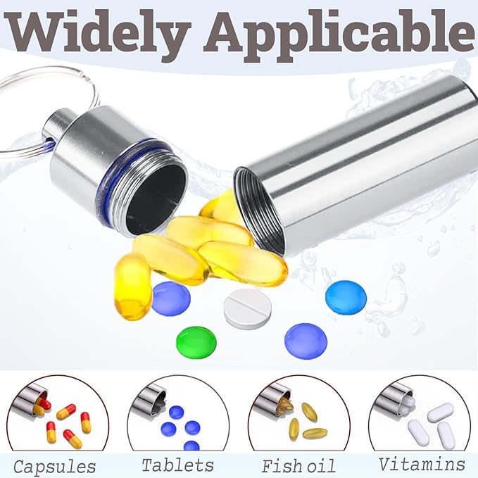 4pcs Metal Pill Case with Keychain - Waterproof Travel Pill Organizer, Portable Medicine Container for Outdoor Camping