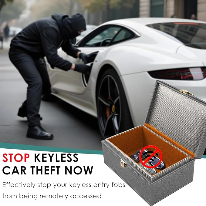 Faraday Box for Car Keys, Faraday Key Fob Protector Box, Anti Theft Car Keys Faraday Cage, Keyless Entry Protector Faraday Pouch for Key fob, RFID Signal Blocking Box(Gray,L)