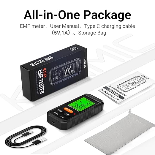 EMF Meter, EMF Detector 3-in-1 Portable Electromagnetic Field Radiation Detector for EF, RF, MF, WiFi Signal, Suitable for Home, Office EMF Inspections and Ghost Hunting