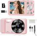64MP 4K Digital Camera, Hoestr 18X Zoom Autofocus Point and Shoot Compact Camera with 64GB TF Card, Flash, 2.8" LCD Screen for Teens Gifts Adult Beginner Travel Photography Vlogging (Pink)