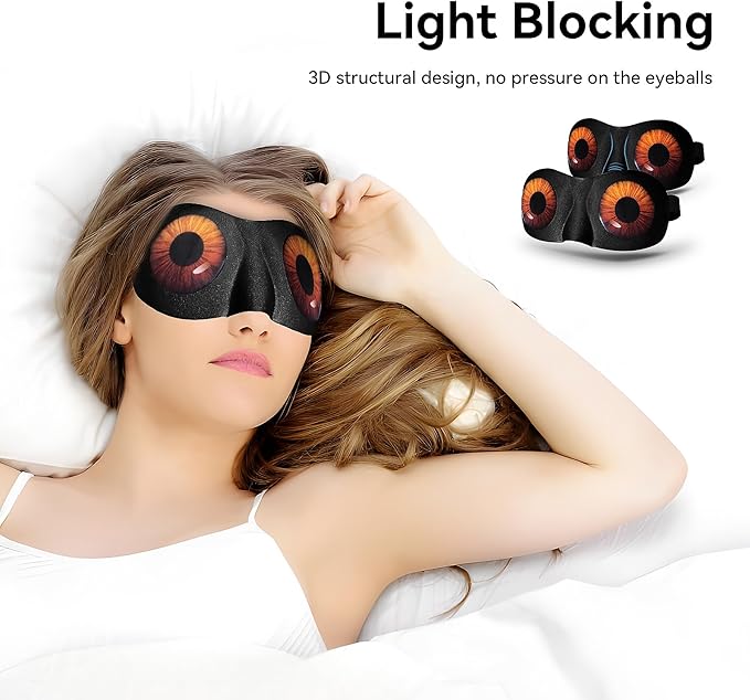 SkiBeau Cute 3D Sleeping Eye Mask Funny Blindfold 2 Pack Travel Sleep Masks Super Soft Weird Eye Cover for Men Women and Kids