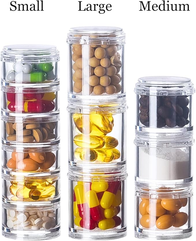 Stackable Pill Organizer, 7-Days Travel Pill Case, Pill Box for Pocket, Portable Medicine Vitamin Container Holder Rainbow