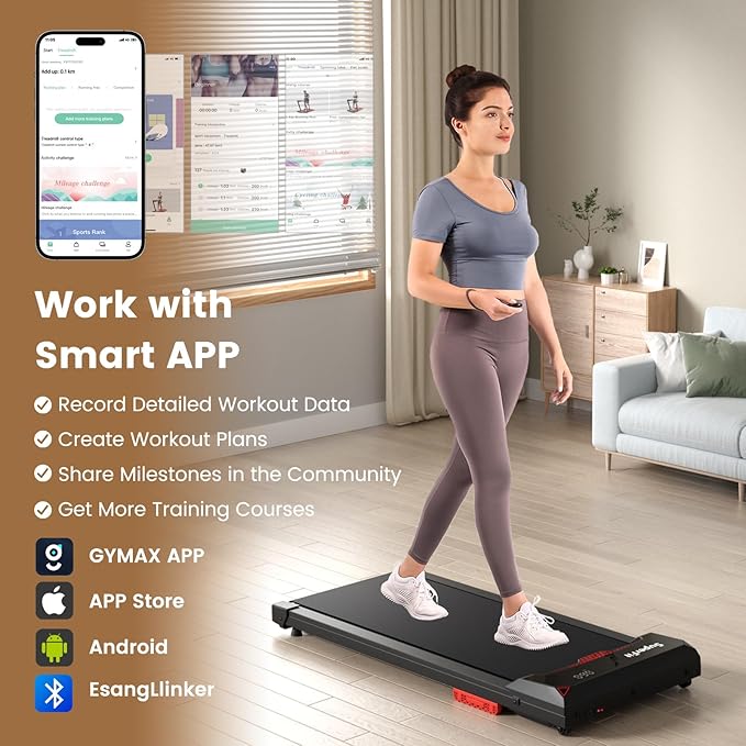 Goplus Walking Pad, 2.5HP 340LBS Capacity Under Desk Treadmill with Remote Control, APP-Enabled and LED Display, Portable Treadmills for Home Small, Office, Installation Free