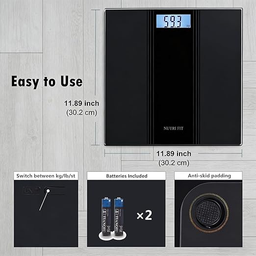 NUTRI FIT Scale for Body Weight Digital Bathroom Scale, Highly Accurate Electronic Weighing Machine for People, LCD Backlit Display, Large Size for Safe Home Use, 400 lbs