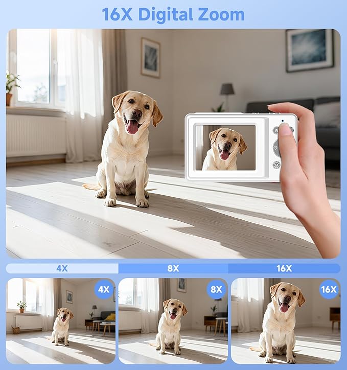 Compact Camera,56MP Dual-Screen Digital Camera for Teens with Auto Focus,Smile Capture,Anti-Shake,16X Zoom,32GB SD Card Camera Digital Gift for Boys Girls Teens