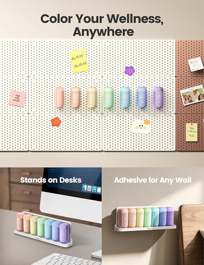 Weekly Magnetic Pill Organizer, Moisture-Proof Pill Case with Desiccant & Silicone Seal, 7-Day Removable Travel Medicine Container for Vitamins, Supplements (Rainbow)