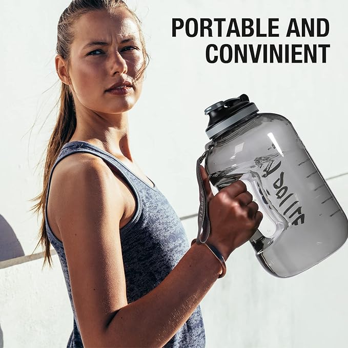 1 Gallon Water Bottle with Chug lid, BPA Free Dishwasher Safe 128oz Large Water Bottle with Motivational Time Marker and Handle Leak-proof Big Water Jug for Camping Sports Workouts (chug lid)